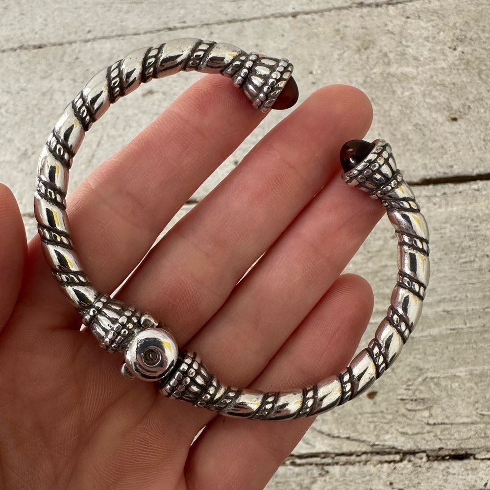 Vintage 80s Gripois Glass Cabachon Mogul Twist Cuff Bracelet With Hinge